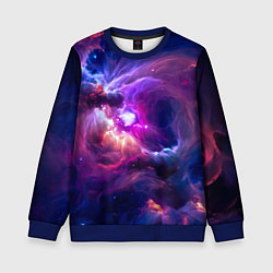 Свитшот детский Небула в космосе в фиолетовых тонах - нейронная се, цвет: 3D-синий