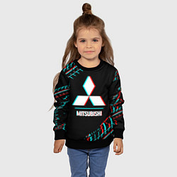 Свитшот детский Значок Mitsubishi в стиле glitch на темном фоне, цвет: 3D-черный — фото 2