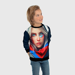 Свитшот детский Девушка с голубыми глазами в флаге, цвет: 3D-черный — фото 2
