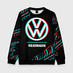 Свитшот детский Значок Volkswagen в стиле glitch на темном фоне, цвет: 3D-черный