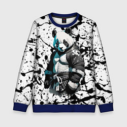 Свитшот детский Panda samurai on the background of blots, цвет: 3D-синий