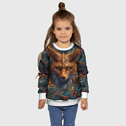 Свитшот детский Морда лисы на фрактальных узорах, цвет: 3D-белый — фото 2