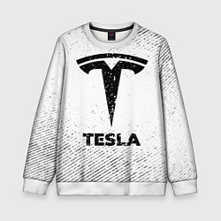 Свитшот детский Tesla с потертостями на светлом фоне, цвет: 3D-белый