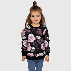 Свитшот детский Розовые цветы с черепами, цвет: 3D-черный — фото 2
