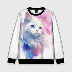 Детский свитшот Белая кошечка акварель