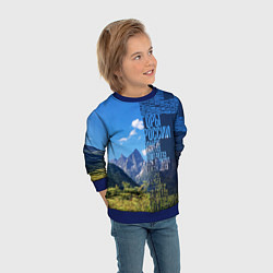 Свитшот детский Перечень гор России, цвет: 3D-синий — фото 2