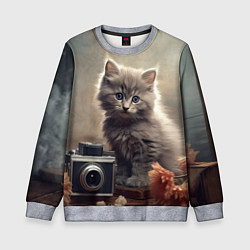 Свитшот детский Серый котенок, винтажное фото, цвет: 3D-меланж