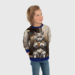 Свитшот детский Кот сидит на диване с напитком, цвет: 3D-синий — фото 2