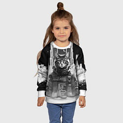 Свитшот детский Крутой котяра в Нью-Йорке - киберпанк, цвет: 3D-белый — фото 2