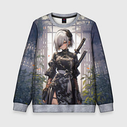 Свитшот детский Nier automata девушка с мечами, цвет: 3D-меланж