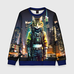 Свитшот детский Cool cat in New York city at night, цвет: 3D-синий