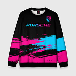 Свитшот детский Porsche - neon gradient: символ сверху, цвет: 3D-черный