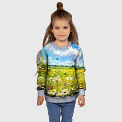 Свитшот детский Россия - летнее цветочное поле, цвет: 3D-меланж — фото 2