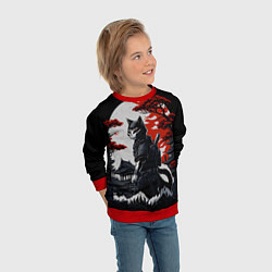 Свитшот детский Котик ниндзя - мрачный, цвет: 3D-красный — фото 2