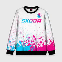 Свитшот детский Skoda neon gradient style: символ сверху, цвет: 3D-черный