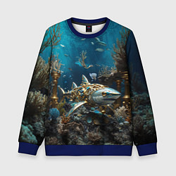 Свитшот детский Механическая акула, цвет: 3D-синий