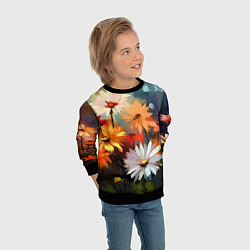 Свитшот детский Маслянные ромашки, цвет: 3D-черный — фото 2