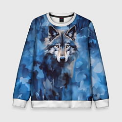 Свитшот детский Голова волка на ледяном фоне, цвет: 3D-белый