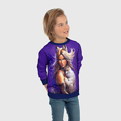 Свитшот детский A fox girl with a fox cub - neural network, цвет: 3D-синий — фото 2