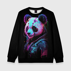 Свитшот детский Панда в красках киберпанк, цвет: 3D-черный