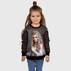 Свитшот детский Девушка с пепельно-серыми вьющимися волосами, цвет: 3D-черный — фото 2