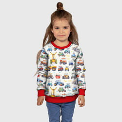 Свитшот детский Акварельные тракторы - детский паттерн, цвет: 3D-красный — фото 2