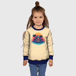 Свитшот детский Дом и пальмы на фоне заката, цвет: 3D-синий — фото 2