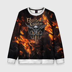 Свитшот детский Baldurs Gate 3 fire logo, цвет: 3D-белый