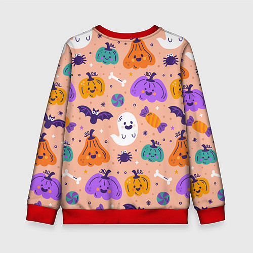 Детский свитшот Halloween - pumpkins and ghosts / 3D-Красный – фото 2