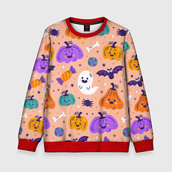 Свитшот детский Halloween - pumpkins and ghosts, цвет: 3D-красный