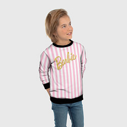 Свитшот детский Barbie - золотая надпись и бело-розовые полосы, цвет: 3D-черный — фото 2