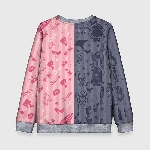 Детский свитшот Барби и Уэнсдей - мои две личности: в стиле тату / 3D-Меланж – фото 2