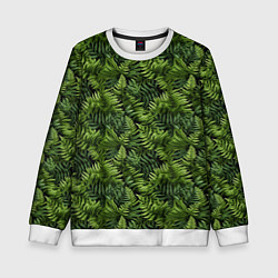 Свитшот детский Листья папоротника паттерн, цвет: 3D-белый
