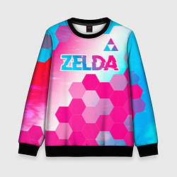 Свитшот детский Zelda neon gradient style: символ сверху, цвет: 3D-черный