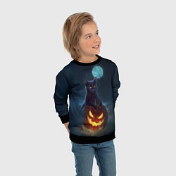 Свитшот детский Кот с тыквой - хэллоуин, цвет: 3D-черный — фото 2