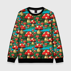 Свитшот детский Мультяшный мухомор паттерн, цвет: 3D-черный