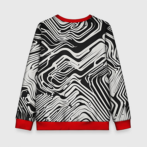 Детский свитшот Волнистые белые линии / 3D-Красный – фото 2