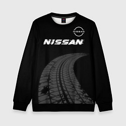 Свитшот детский Nissan speed на темном фоне со следами шин: символ, цвет: 3D-черный