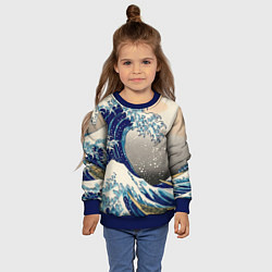 Свитшот детский Великая волна от Канагава, цвет: 3D-синий — фото 2