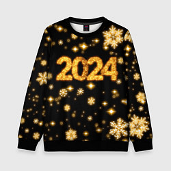 Свитшот детский Новый 2024 год - золотые снежинки, цвет: 3D-черный