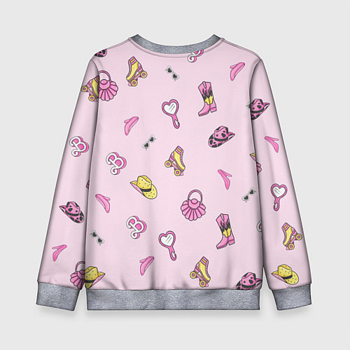 Детский свитшот Барби аксессуары - розовый паттерн / 3D-Меланж – фото 2