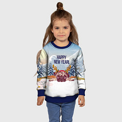 Свитшот детский Мопс с оленьими рогами, цвет: 3D-синий — фото 2