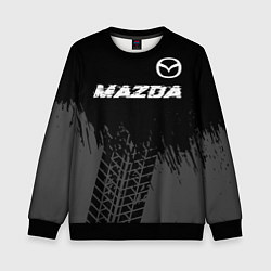 Свитшот детский Mazda speed на темном фоне со следами шин: символ, цвет: 3D-черный