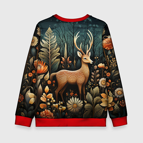 Детский свитшот Лесной олень в стиле фолк-арт / 3D-Красный – фото 2