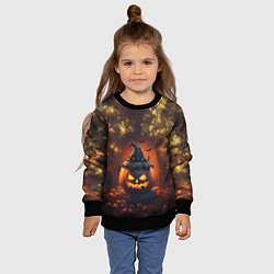Свитшот детский Хэллоуинская тыква в шляпе, цвет: 3D-черный — фото 2