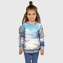 Свитшот детский Новогодний пейзаж снеговик, цвет: 3D-меланж — фото 2