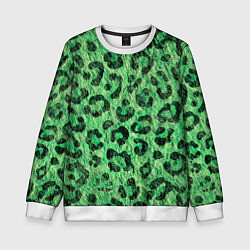 Свитшот детский Зелёный леопард паттерн, цвет: 3D-белый