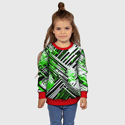 Свитшот детский Киберпанк линии белые и зелёные, цвет: 3D-красный — фото 2