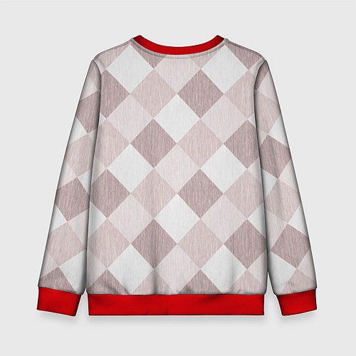 Детский свитшот Геометрический светло коричневый узор квадраты / 3D-Красный – фото 2