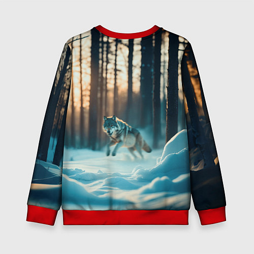 Детский свитшот Волк в темном лесу / 3D-Красный – фото 2